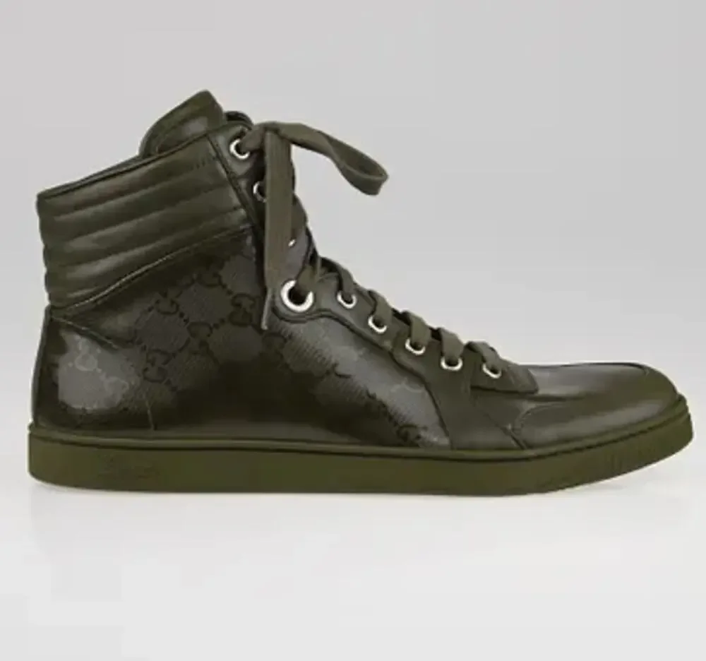 GUCCI Coda Imprime High Top Sneakers Gloss Military Green Sz 10G/10.5 US $1245